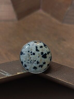 Dalmatian Dtone Round Stone Ring - Speckled Black & Cream